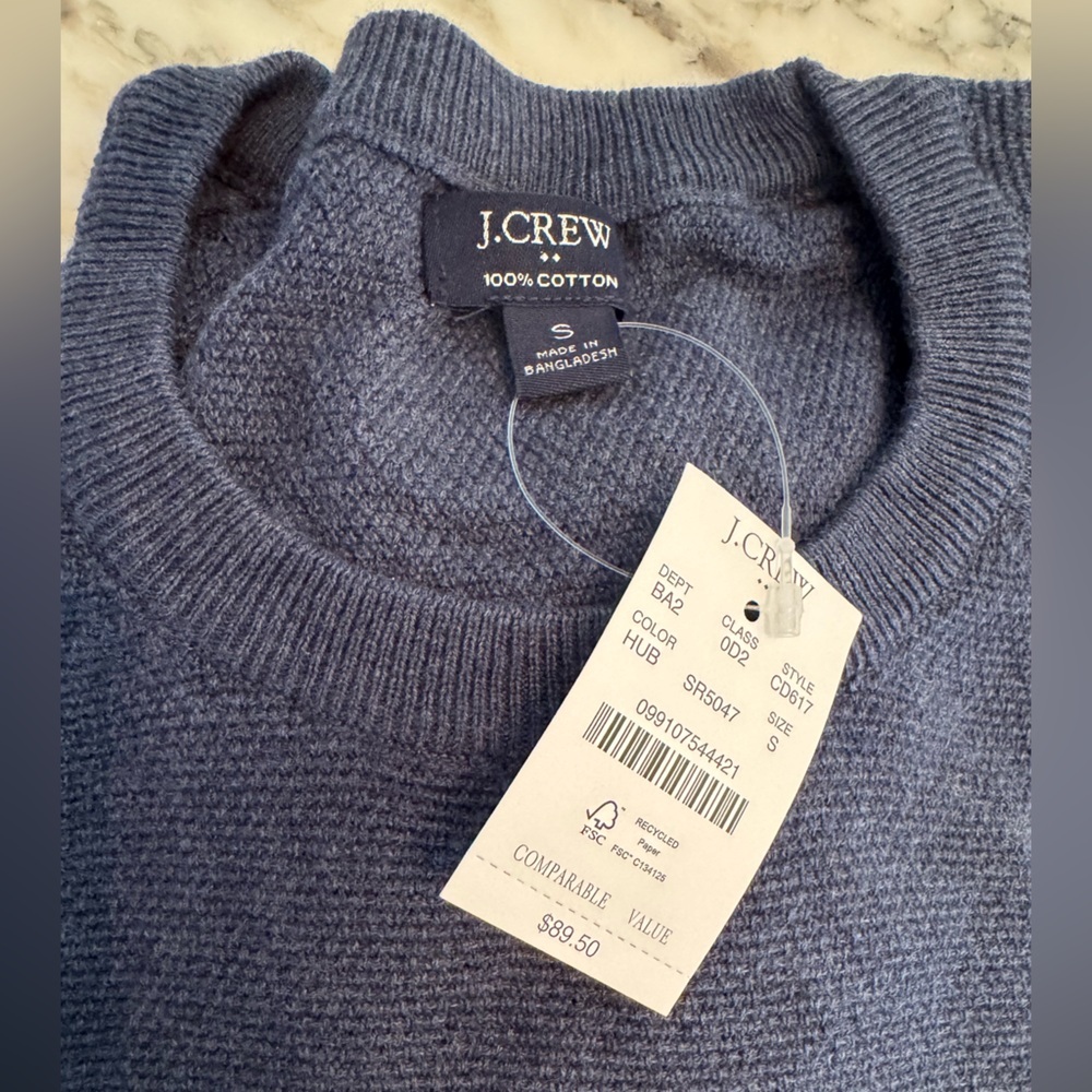 J Crew Navy Blue Cotton Seed Stitch Crewneck Sweater - Picture 5 of 8